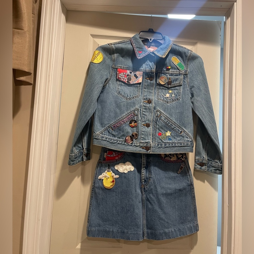 Marc Jacobs Denim Jacket and Skirt Set with Patches